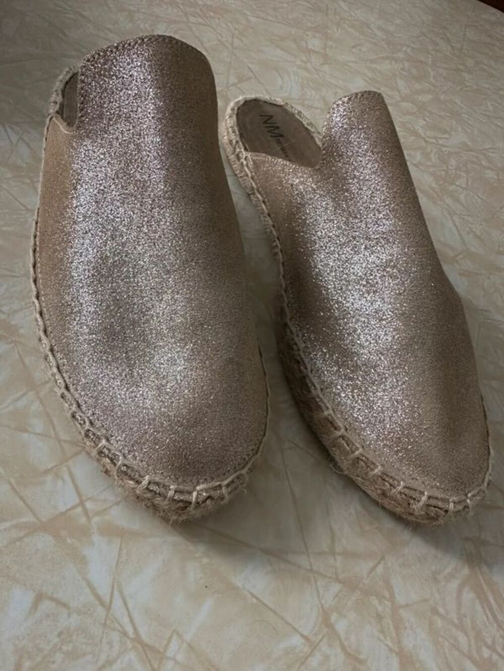 Glitter Espadrille Mule - Rose Gold. Neiman Marcus Sz 38